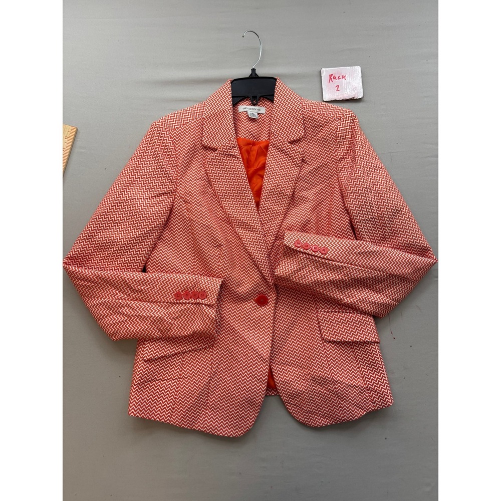 Liz Claiborne Orange White Chevron Blazer Jacket Size MT Medium Tall Button